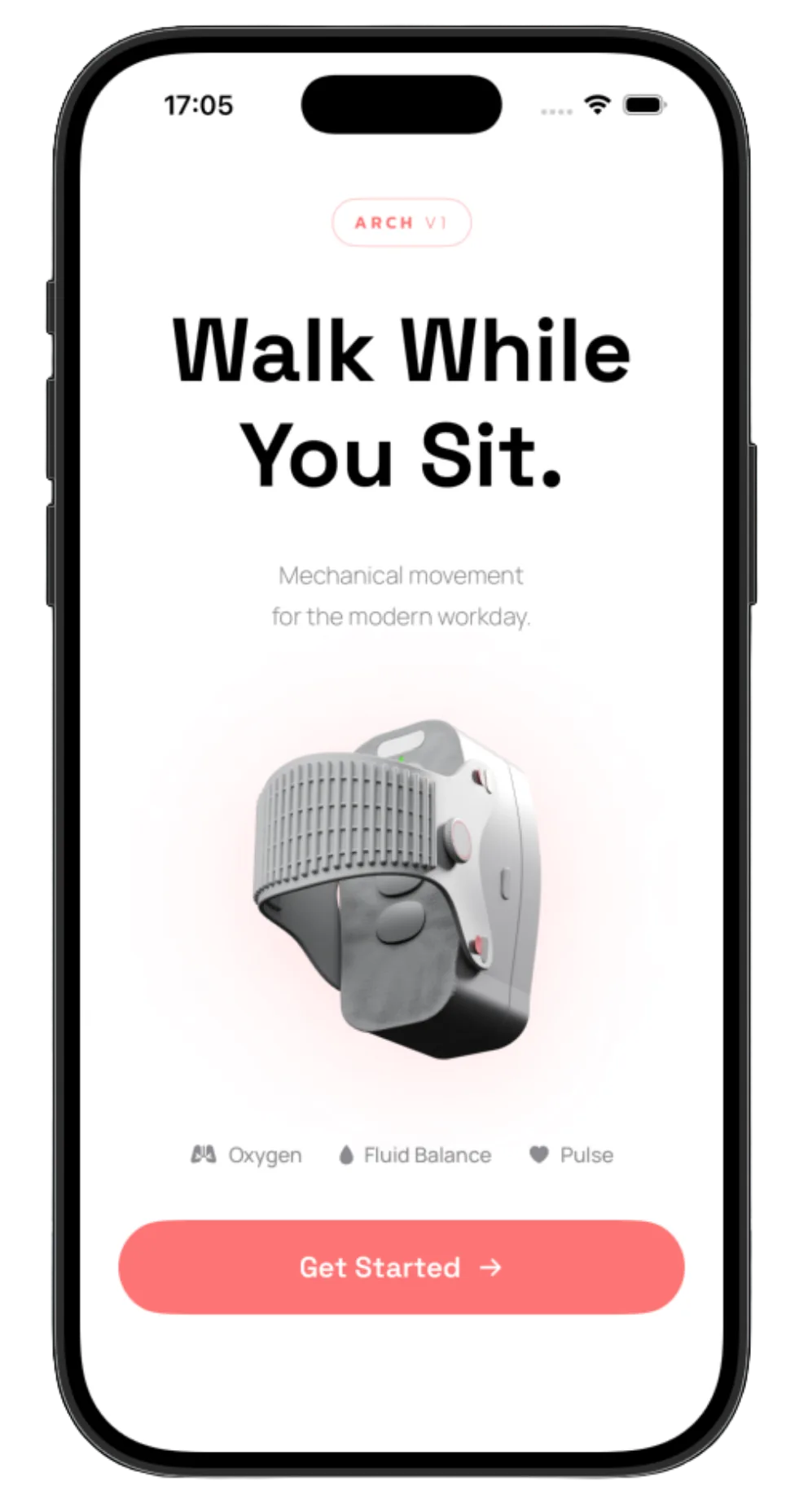 ARCH app opening screen: Walk While You Sit