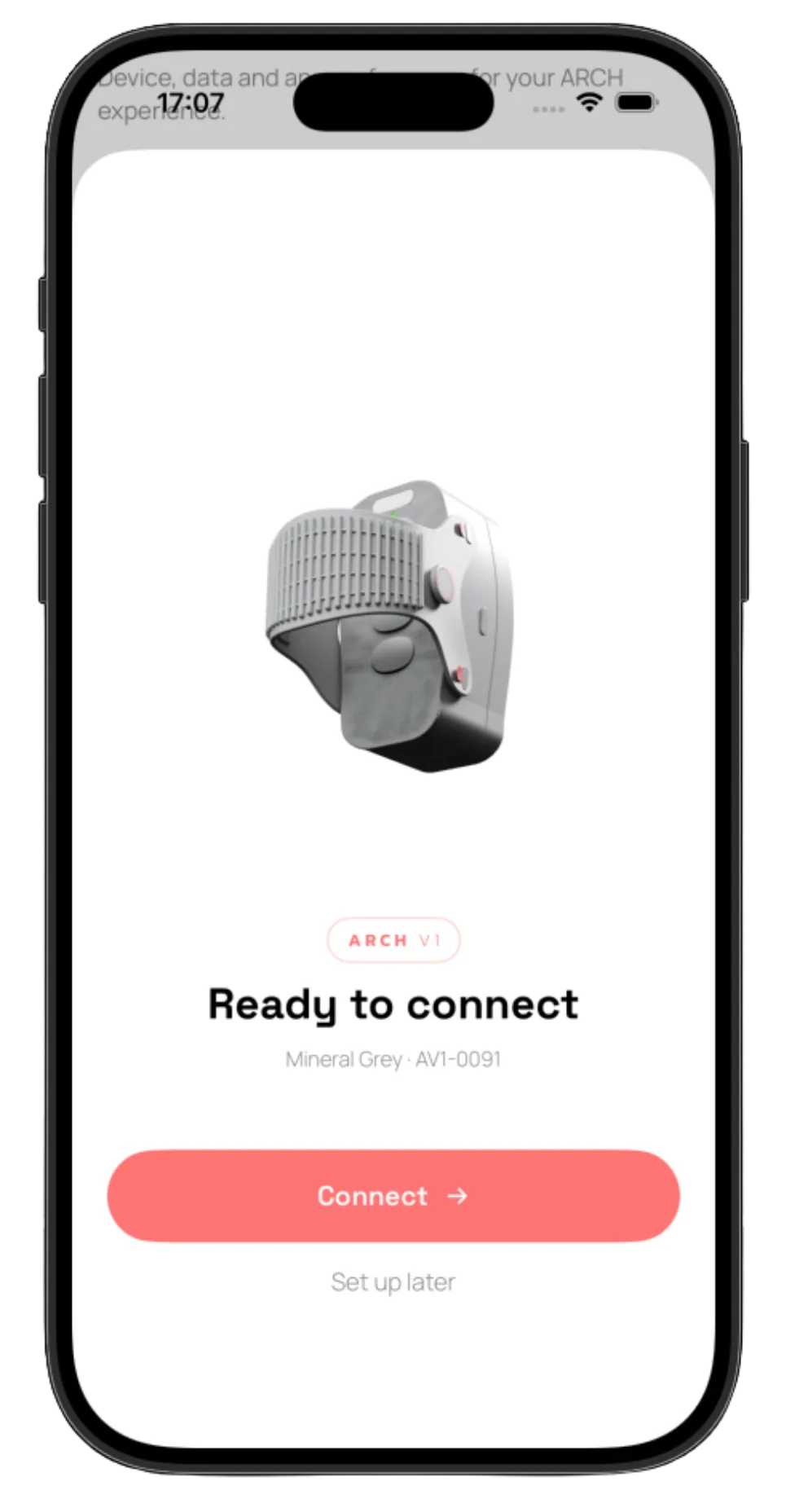 Pairing screen: ARCH V1 ready to connect