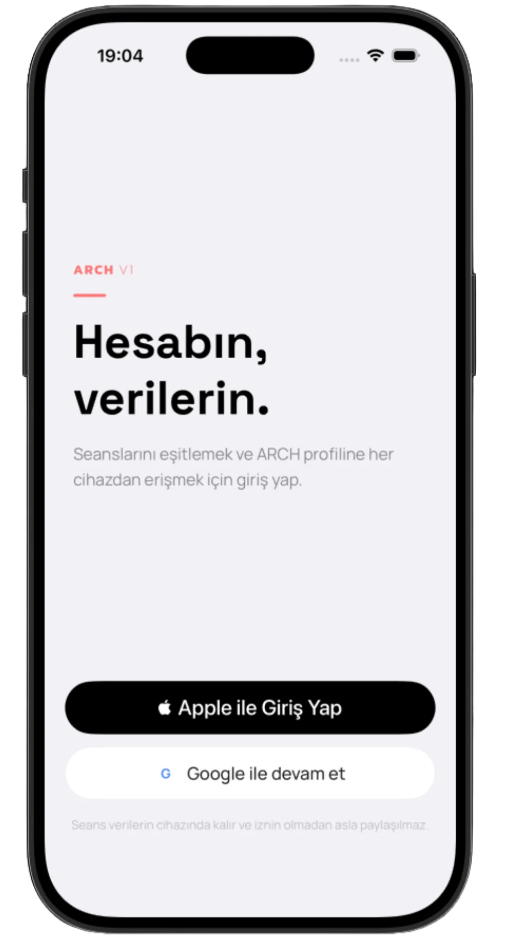 Giriş ekranı, Apple ve Google seçenekleriyle